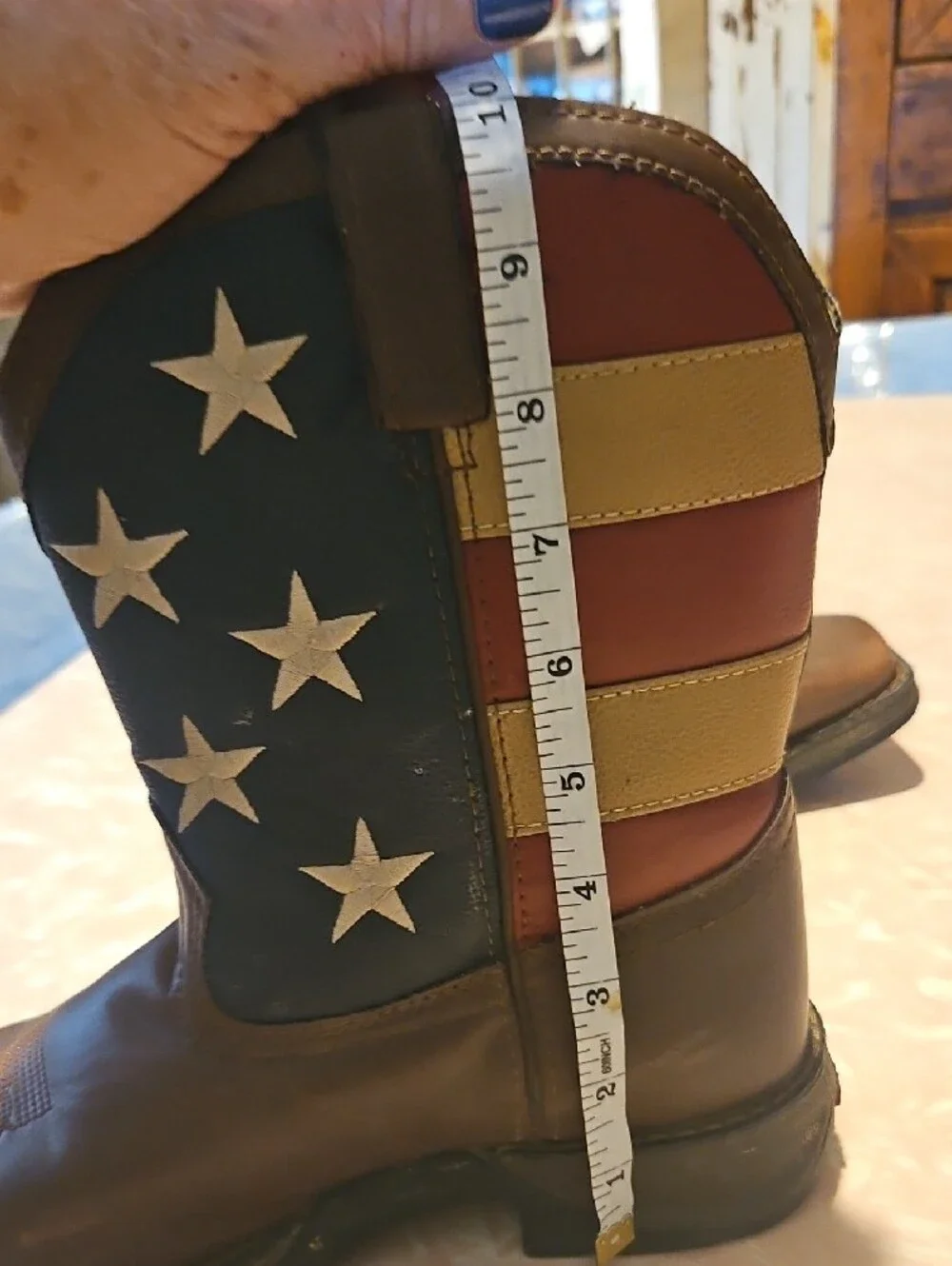 Durango Kids Brown Western Boots with Red, White & Blue Flag Shaft